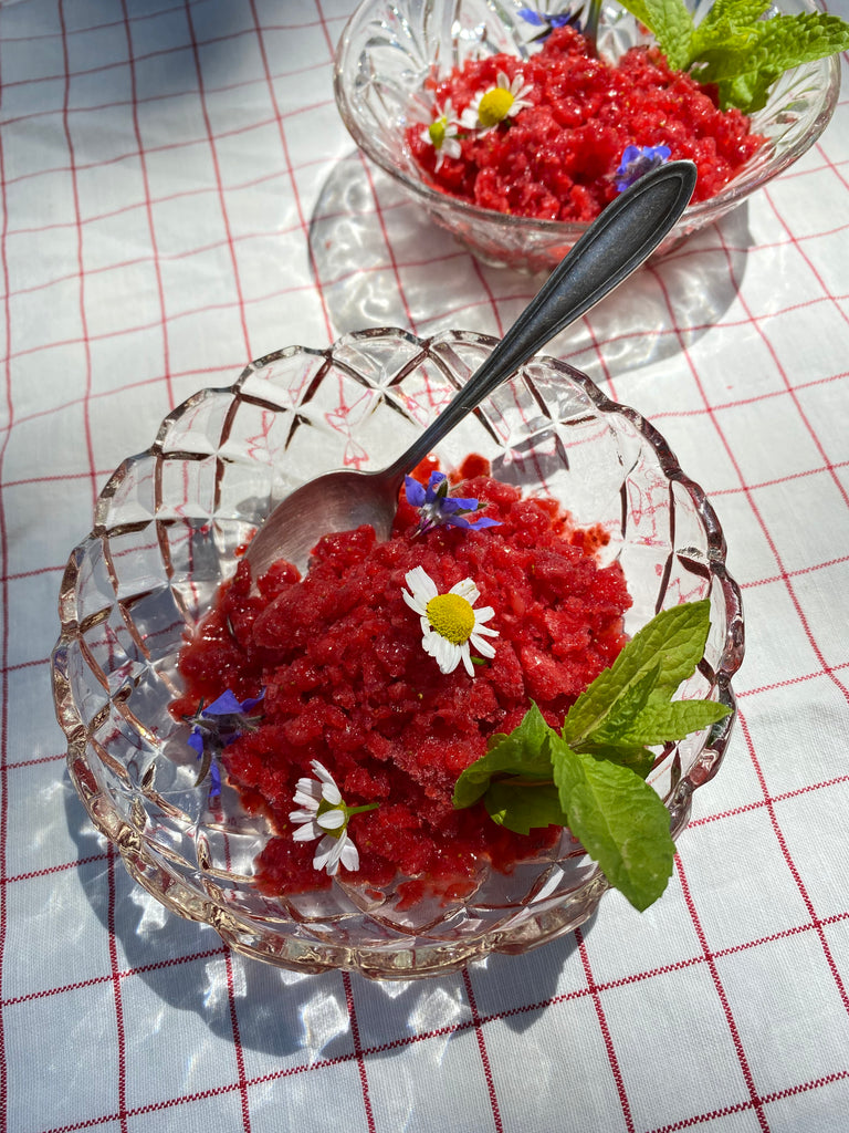 Strawberry and Elderberry Syrup Granita